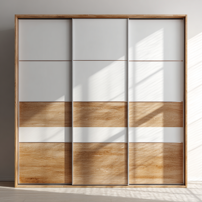 Armario Corredero de 3 Puertas Blanco y Roble Natural 240x220 cm – StmasteStyle