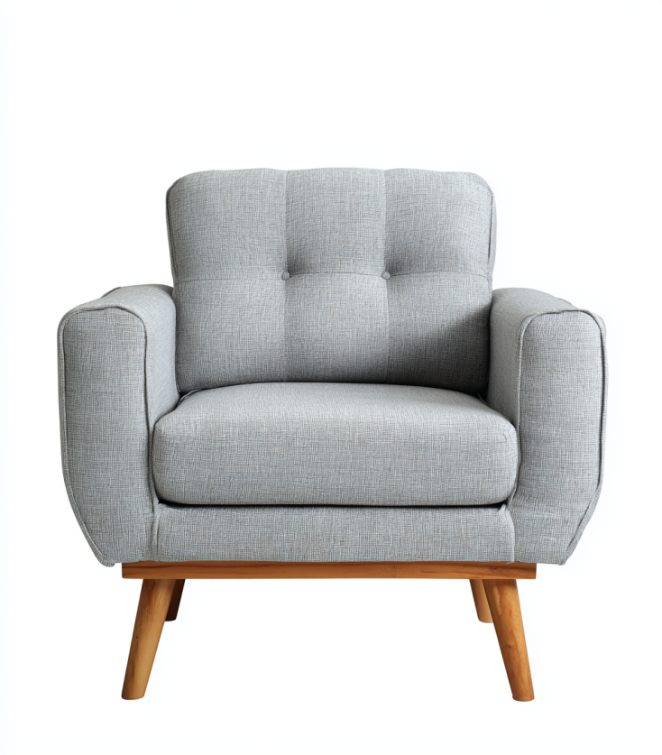 Sillón Individual Moderno en Tela Gris con Patas de Madera – StmasteStyle