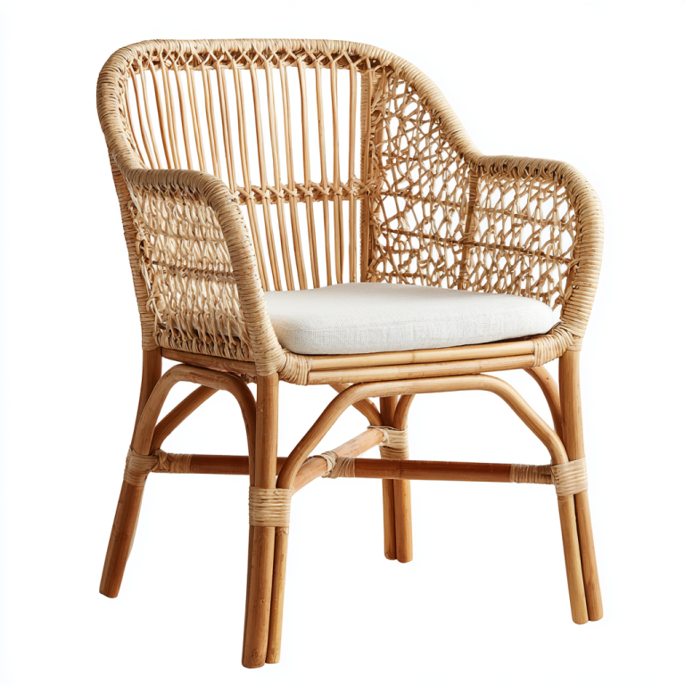 Silla de Comedor de Ratán Natural con Reposabrazos y Cojín Beige – StmasteStyle