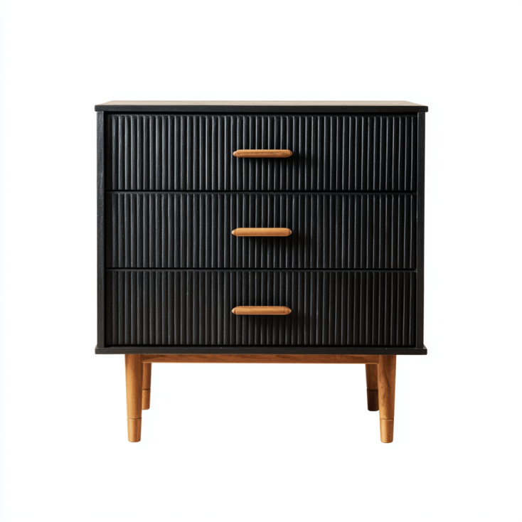 StmasteStyle Cómoda Moderna Negra de Madera con 3 Cajones y Patas Escandinavas