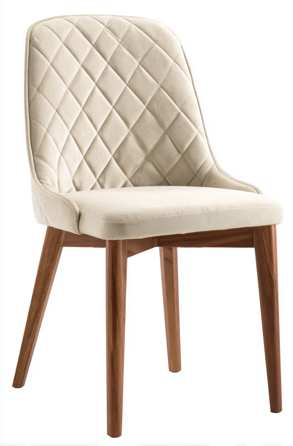 Silla tapizada beige en tela de terciopelo con patas de madera maciza – StmasteStyle