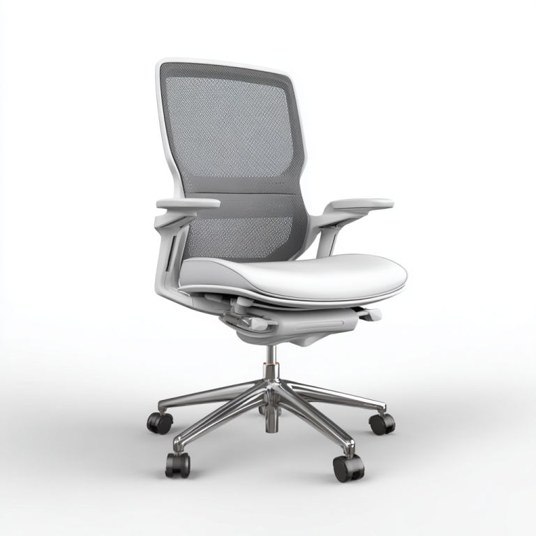 Silla de Oficina Ergonómica Moderna en Blanco y Gris – StmasteStyle – Malla Transpirable, Altura Ajustable y Base Metálica