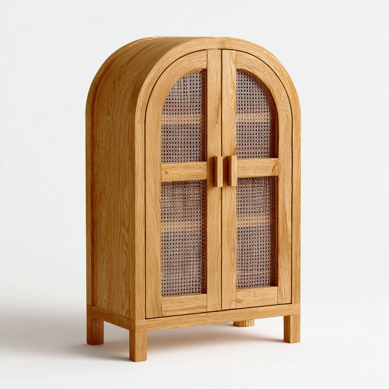 Armario de Puertas Abatibles con Diseño de Arco y Paneles de Ratán – StmasteStyle Estilo Retro Natural