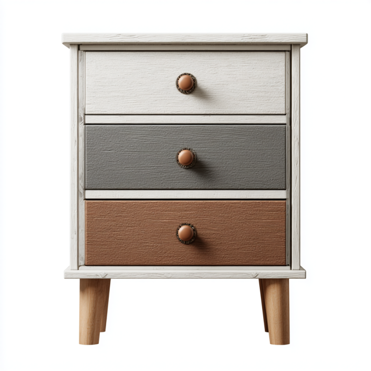 StmasteStyle Cajonera Vintage Tricolor de Madera – Mesa Auxiliar Compacta de 3 Cajones