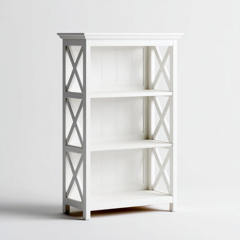 Estantería Blanca de Madera con Diseño Cruzado Lateral – 3 Estantes – StmasteStyle