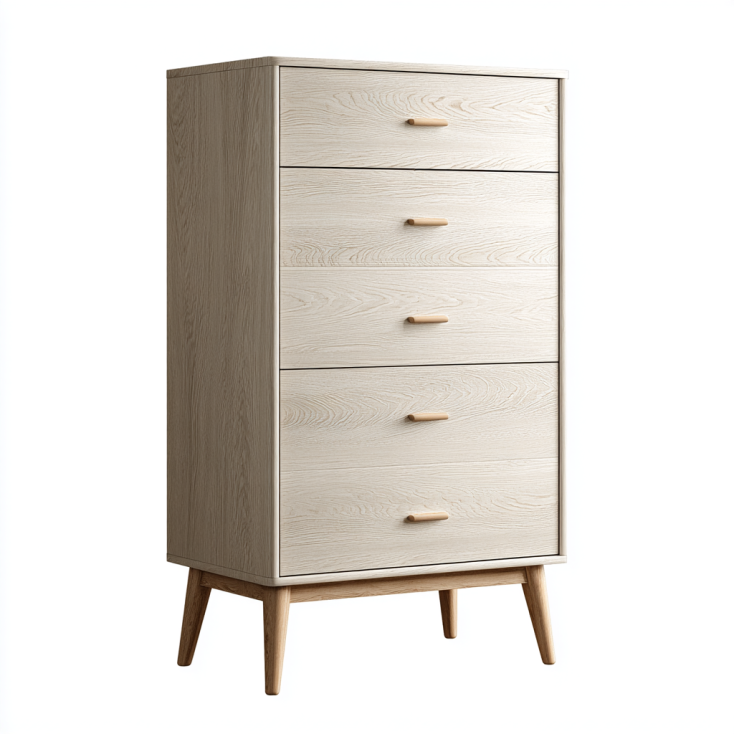 StmasteStyle Cajonera Escandinava de 5 Cajones en Roble Claro – Mueble de Almacenaje Moderno con Patas de Madera