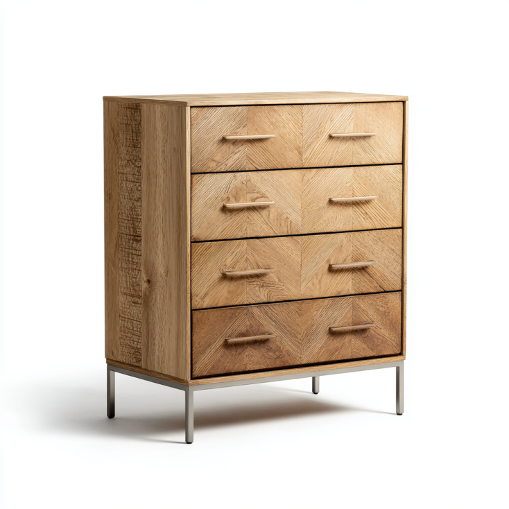 StmasteStyle Cómoda de Madera con 5 Cajones y Patas Metálicas Estilo Nórdico Moderno