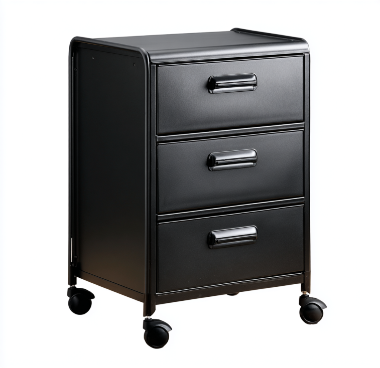 StmasteStyle Archivador Metálico Negro de 3 Cajones con Ruedas – Estilo Minimalista y Movilidad Silenciosa
