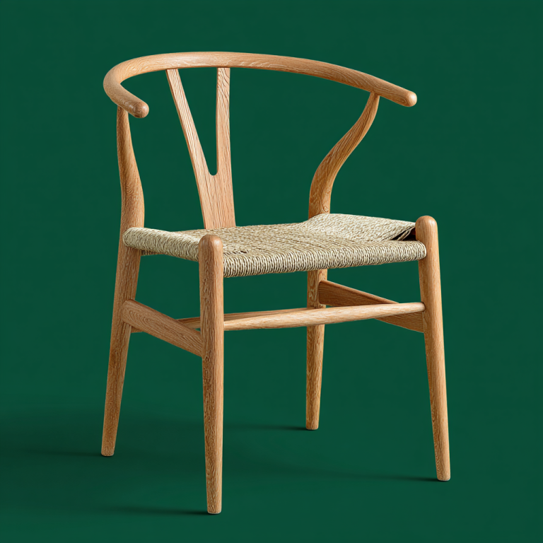 Silla de Comedor Escandinava StmasteStyle con Respaldo Curvo y Asiento Trenzado, Color Madera Natural