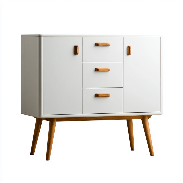 StmasteStyle Aparador Escandinavo Blanco con 3 Cajones y 2 Puertas – Mueble Auxiliar Moderno de Almacenaje