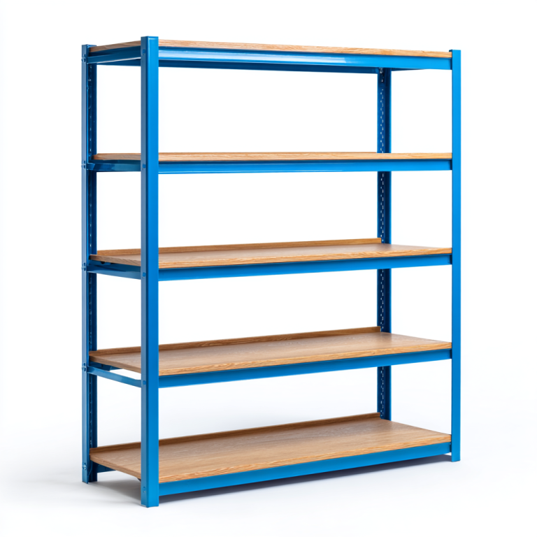 Estantería Metálica de 5 Niveles con Marco Azul y Baldas de Madera – StmasteStyle