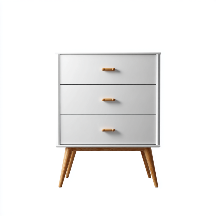 StmasteStyle Cajonera Nórdica Blanca con 3 Cajones y Patas de Madera – Estilo Minimalista