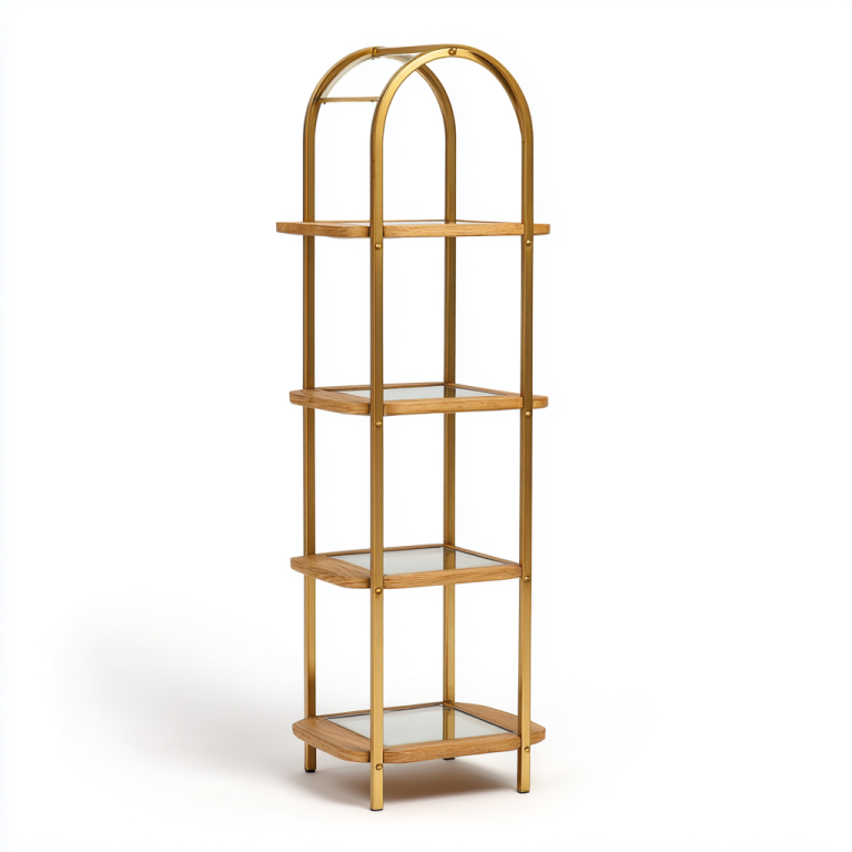 Estantería Decorativa con Marco de Metal Dorado y Baldas de Vidrio – 4 Niveles – StmasteStyle