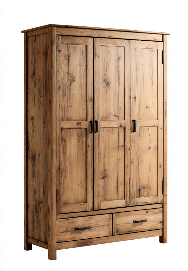 Armario de Madera de 3 Puertas con Cajones Inferiores - StmasteStyle, Estilo Rústico