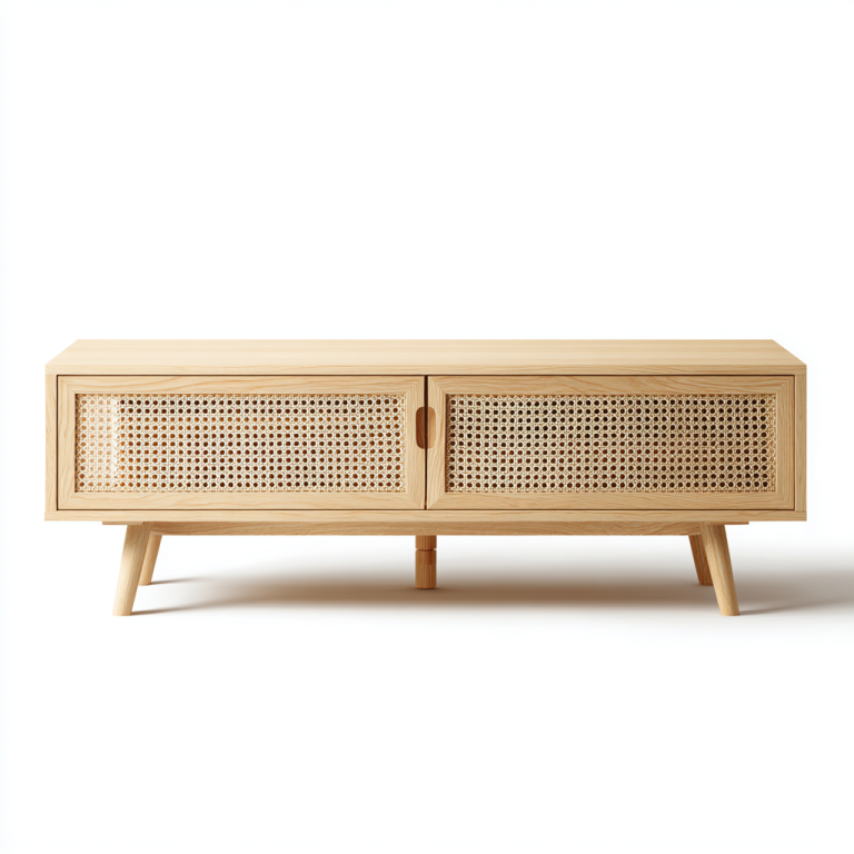 Mueble de TV de Madera con Puertas de Ratán – StmasteStyle – Estilo Nórdico y Almacenamiento