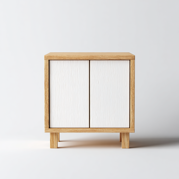 StmasteStyle Aparador de 2 Puertas con Marco de Madera Natural y Frente Blanco Texturizado – Diseño Nórdico Moderno