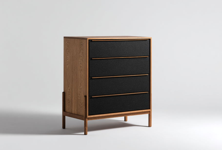 StmasteStyle Cajonera de 4 Cajones – Frentes Negros con Cuerpo de Madera Natural – Estilo Moderno Minimalista