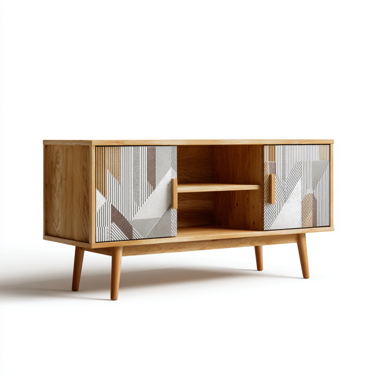 Mueble de TV Nórdico con Puertas de Diseño Geométrico y Estantes Abiertos – StmasteStyle