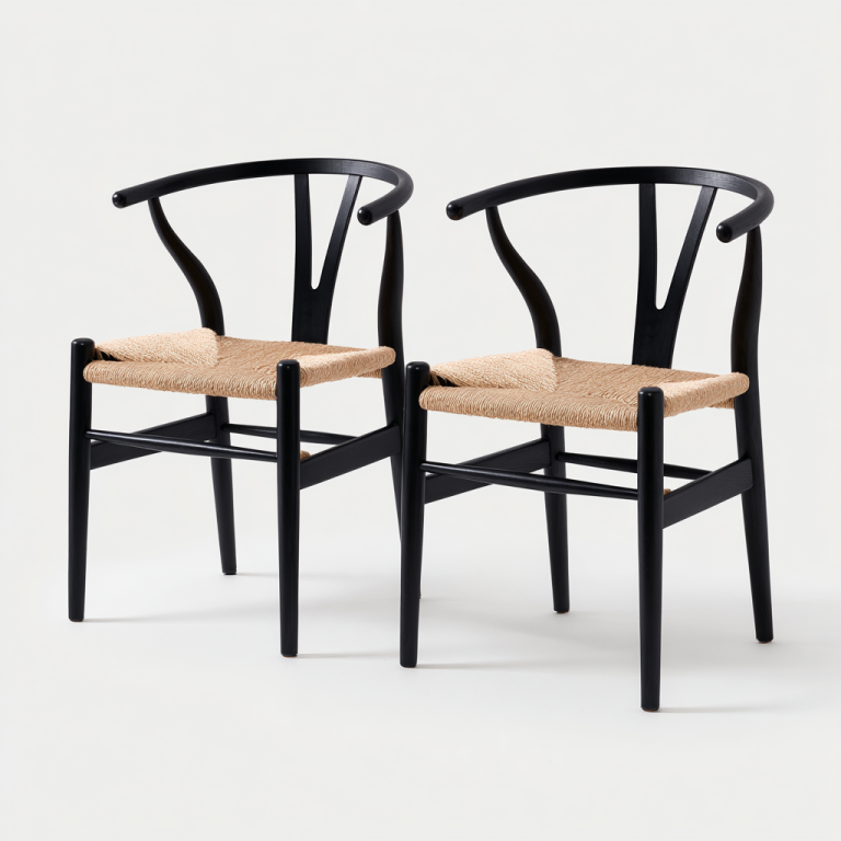 Sillas de Comedor Escandinavas Negras StmasteStyle con Respaldo Curvo y Asiento Trenzado – Set de 2