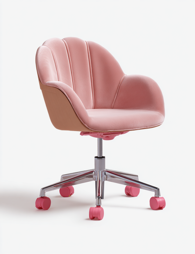 Silla de Oficina Rosa con Diseño de Concha – StmasteStyle – Tapizada en Terciopelo, Giratoria y Ajustable