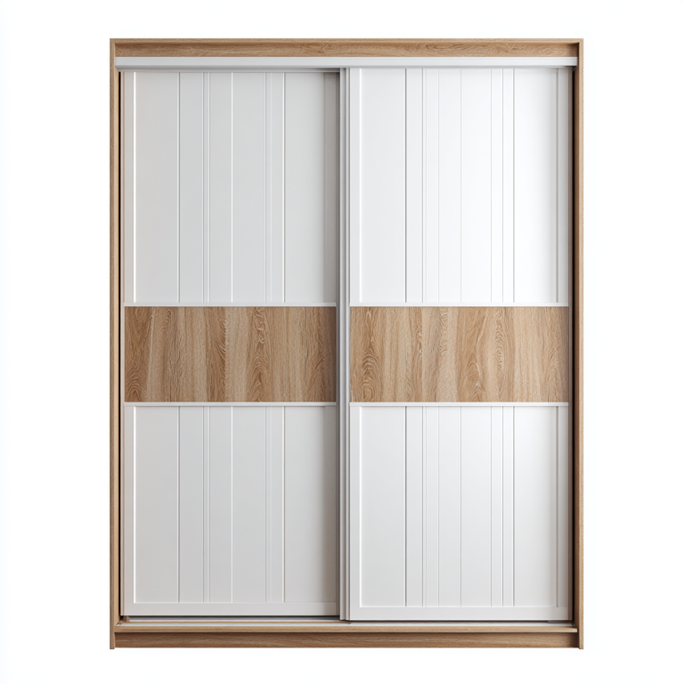 Armario Corredero Blanco y Madera con Paneles Verticales – StmasteStyle 160x210 cm