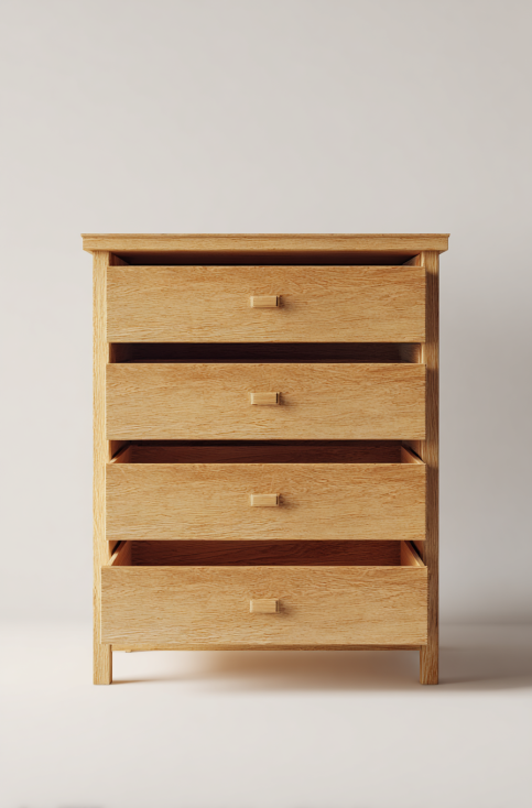 StmasteStyle Cajonera de Madera Maciza con 4 Cajones – Color Roble Claro – Estilo Moderno para Dormitorio u Oficina