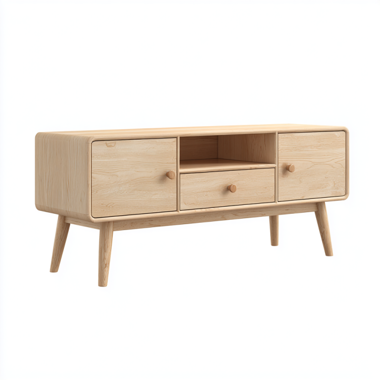 Mueble de TV de Madera Clara Estilo Nórdico con Cajón y Puertas – StmasteStyle
