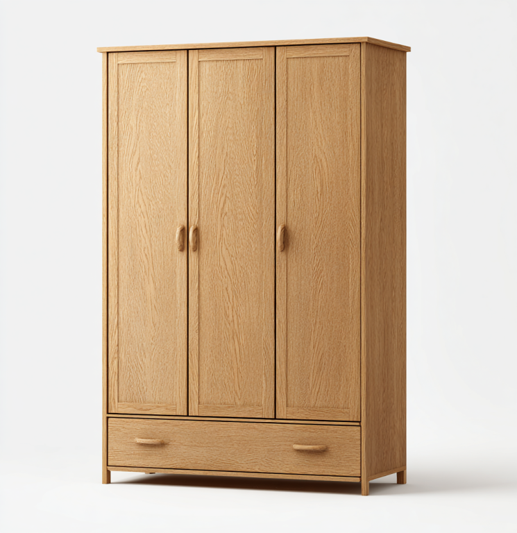 Armario de Madera de 3 Puertas con Cajón Inferior – Estilo Nórdico Natural – StmasteStyle