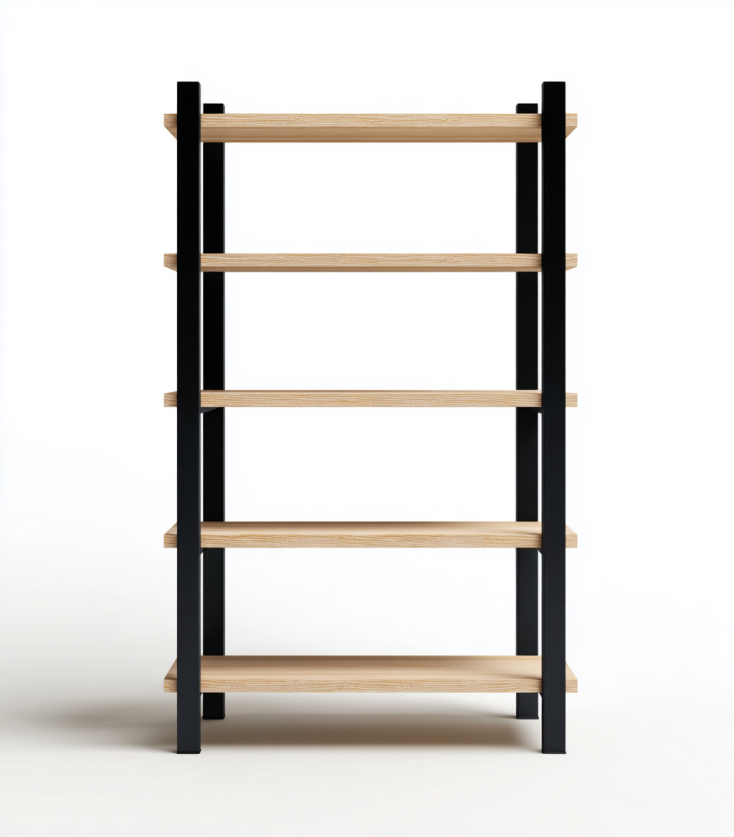 Estantería Industrial de 5 Niveles con Marco Negro y Baldas de Madera – StmasteStyle