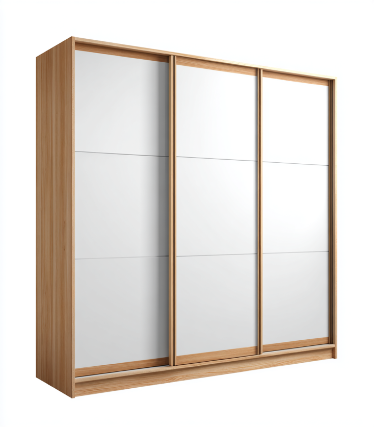 Armario Espejado de 3 Puertas Correderas con Marco en Madera Clara – StmasteStyle 240x220cm