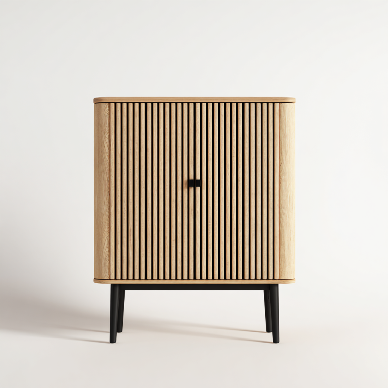 Aparador Alto de Madera con Puerta de Listones – StmasteStyle