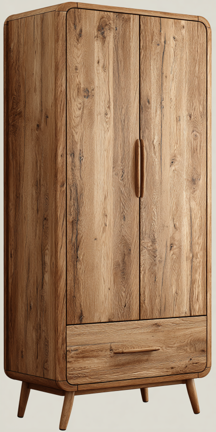 Armario de Madera de 2 Puertas con Cajón Inferior - StmasteStyle, Estilo Nórdico Natural