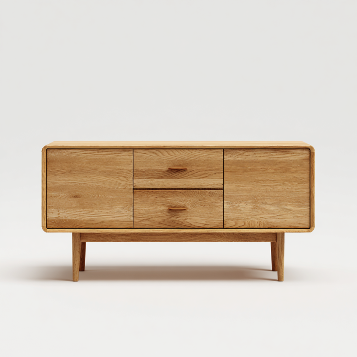 StmasteStyle Mueble Bajo de Madera Maciza con 2 Cajones y 2 Puertas – Estilo Nórdico – Acabado Roble Natural