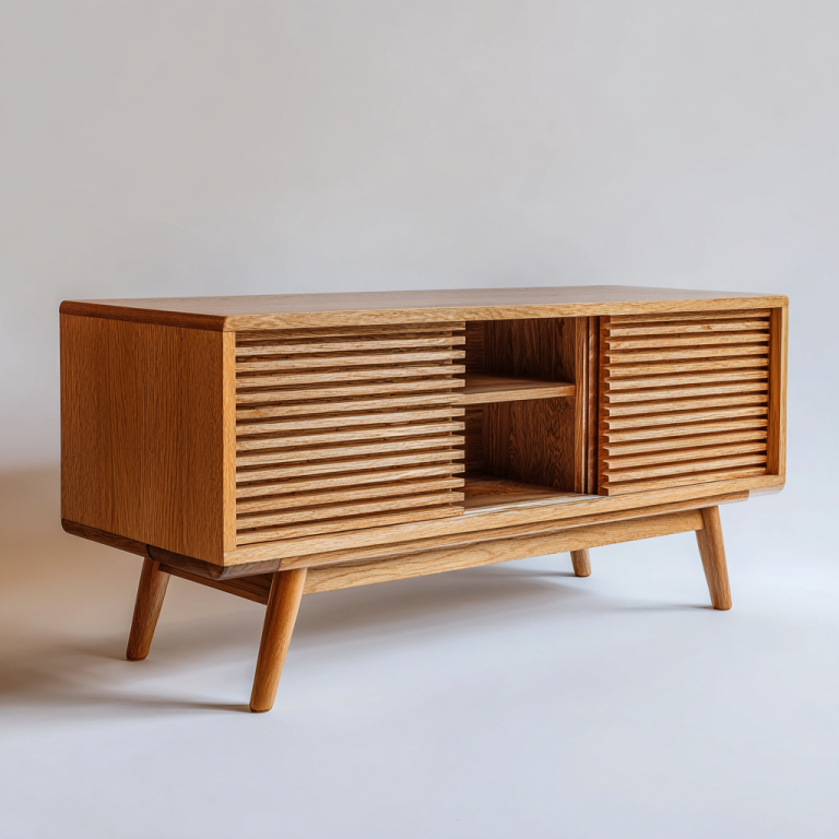 Mueble de TV de Madera Natural con Puertas de Listones – StmasteStyle Estilo Nórdico