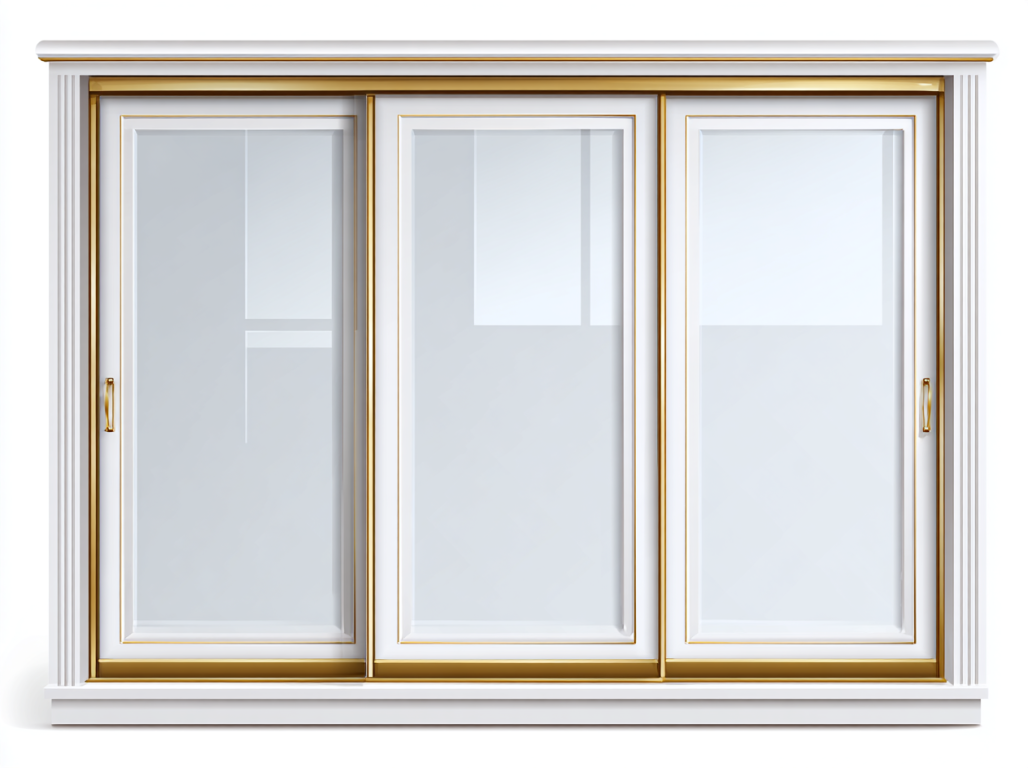 Armario de Puertas Correderas de Vidrio Blanco con Detalles Dorados – StmasteStyle 240x220 cm de 3 Puertas