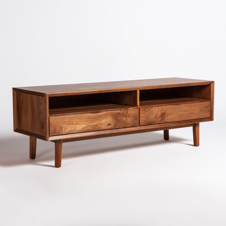 Mueble de TV Retro de Madera Maciza con Cajones – Color Nogal – StmasteStyle