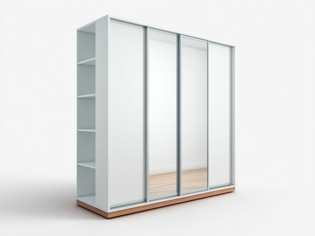 Armario Blanco con 4 Puertas Correderas y Espejo – StmasteStyle 240x220cm con Estantería Lateral Abierta