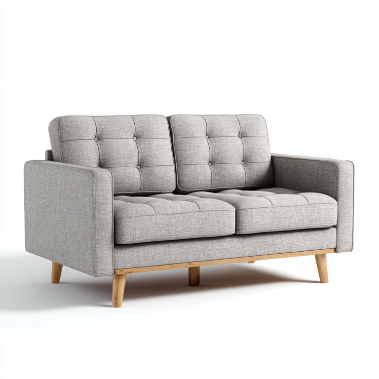 Sofá de 2 Plazas Estilo Nórdico en Tela Gris Claro con Patas de Madera – StmasteStyle
