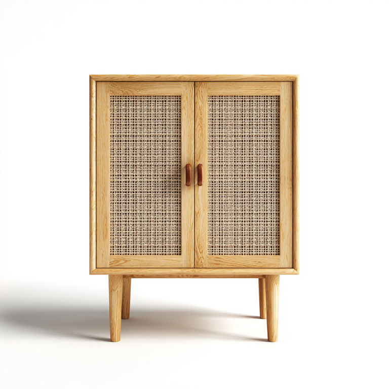 Aparador Nórdico de Madera con Puertas de Ratán – StmasteStyle