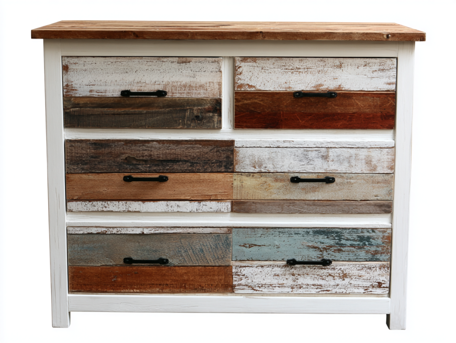 StmasteStyle Cómoda de 6 Cajones con Diseño Vintage Multicolor – Madera Recuperada con Estilo Industrial Artesanal