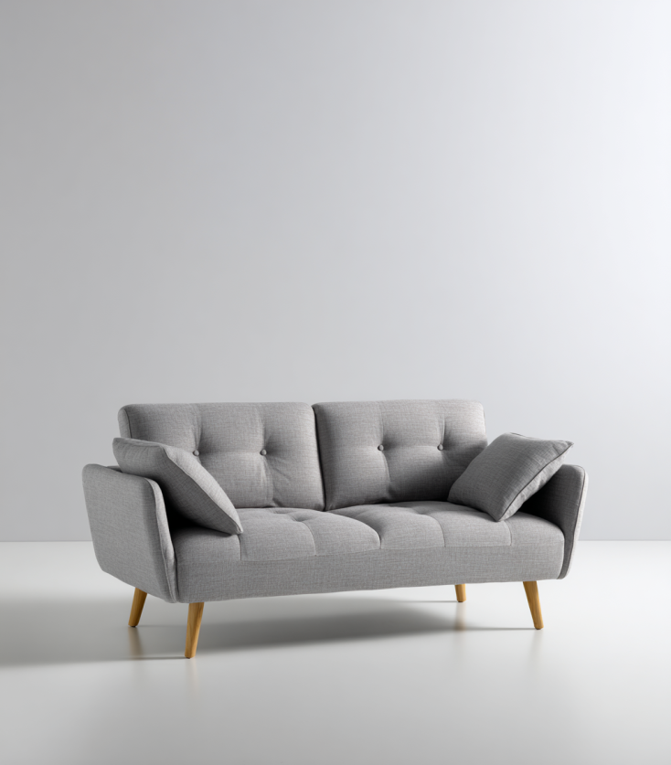 Sofá de Tela Gris Claro de 3 Plazas Estilo Moderno con Patas de Madera – StmasteStyle