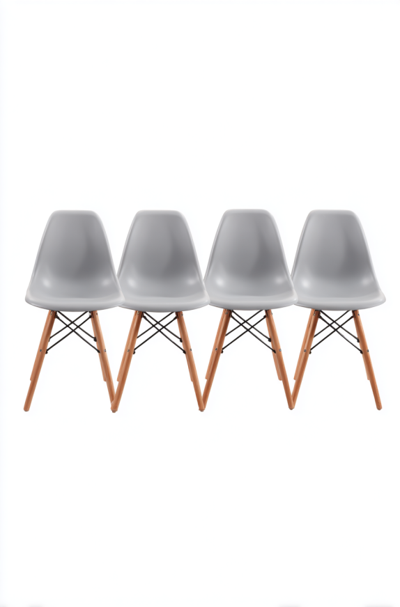 Juego de 4 sillas de comedor modernas de plástico gris con patas de madera – StmasteStyle