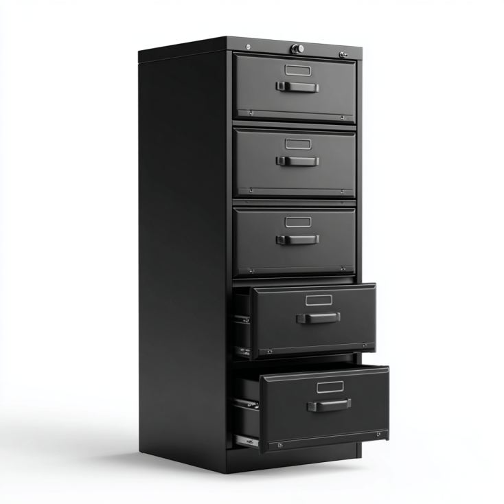 StmasteStyle Archivador Metálico Negro de 5 Cajones con Cerradura y Ruedas – Alta Capacidad
