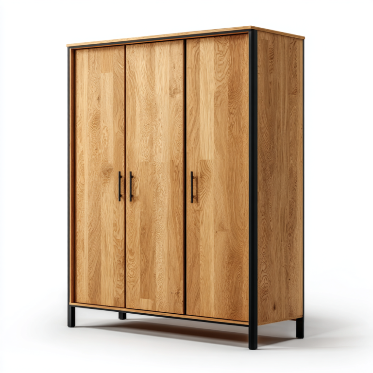 Armario de Madera con 3 Puertas y Estructura Metálica Negra – StmasteStyle Estilo Industrial