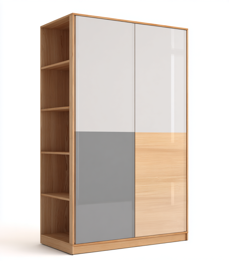 Armario con Puertas Correderas Bicolor y Estantería Abierta – StmasteStyle 160x200 cm