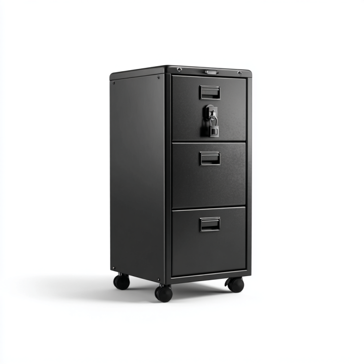 StmasteStyle Archivador Metálico de 3 Cajones con Cerradura y Ruedas – Negro Mate