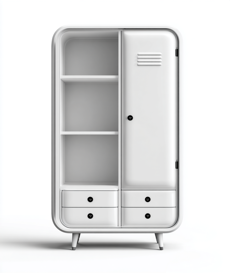 Armario Metálico Industrial con Puerta Batiente y Cajones – StmasteStyle – Diseño Vintage Blanco