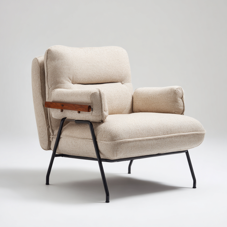 Sillón Individual Estilo Nórdico Beige con Reposabrazos de Madera – StmasteStyle