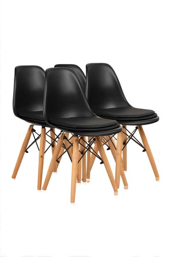 Juego de 4 sillas de comedor negras modernas con patas de madera – StmasteStyle