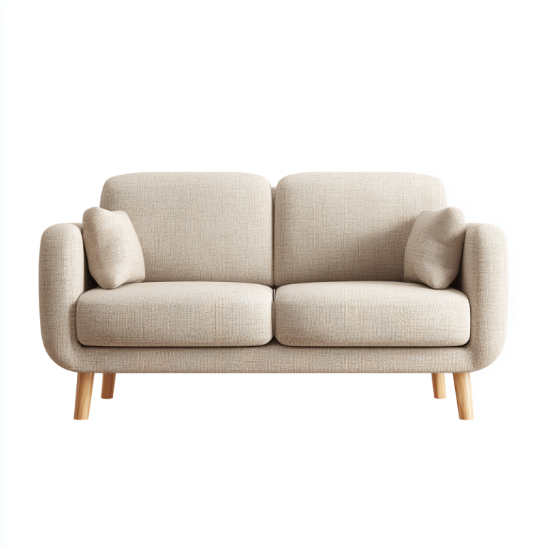 Sofá Doble de Tela Color Crema con Patas de Madera – StmasteStyle